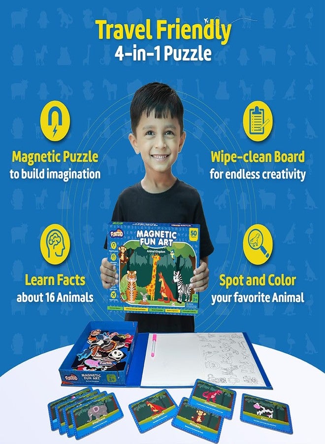 Funtad Magnetic Fun Art Puzzle - Animals|4-in-1 Travel Friendly Educational Toy with Writable Board|50 Magnetic Pieces |Birthday Gift for Boys & Girls Age 3,4,5 & 6 yrs - Image 2